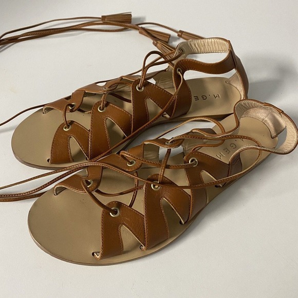 M Gemi Filo Gladiator Sandal Brown Leather Wrap Around Tassel Lace Up Op… - Picture 4 of 6